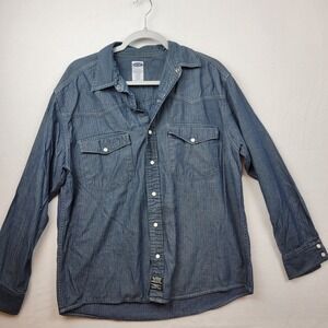 Old Navy Western Denim Shirt Mens Medium Blue Pearl Snap‎ Pockets Cowboy Ranch